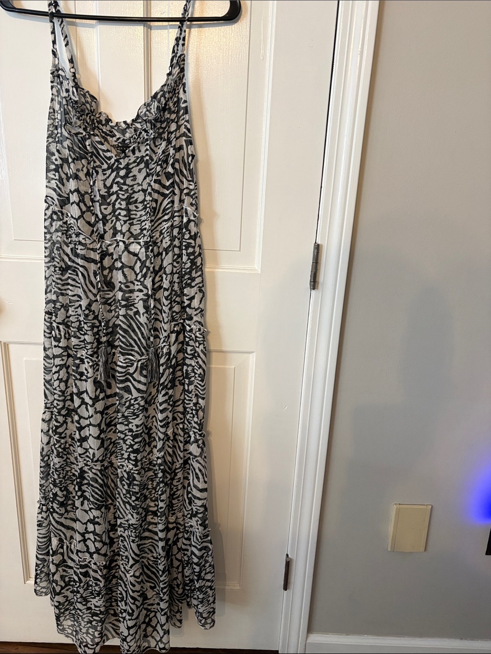 Black & White Animal-Print Spaghetti-Strap Maxi Dress